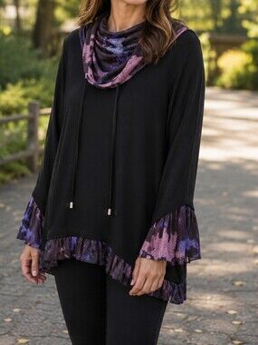 NWT Orly Black Stretch Mesh Cowl Neck Top Fairy Grunge Dark Romantic Goth Boho
